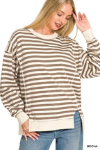 Premium Yarn Dyed Striped Fleece Exposed-seam Sweatshirts