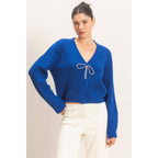 Rhinestone Bow Tie-Front Sweater
