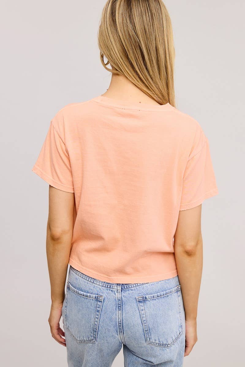 Free Bird Graphic S/S Seamless Faux Crop With Grinded Edges