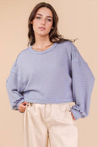 NT11982-Oversized Waffle Solid Knit Causal Top