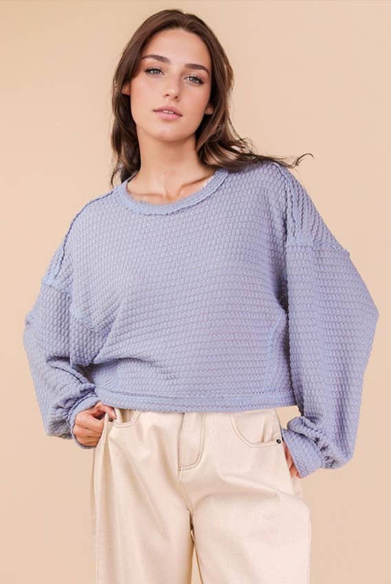 NT11982-Oversized Waffle Solid Knit Causal Top