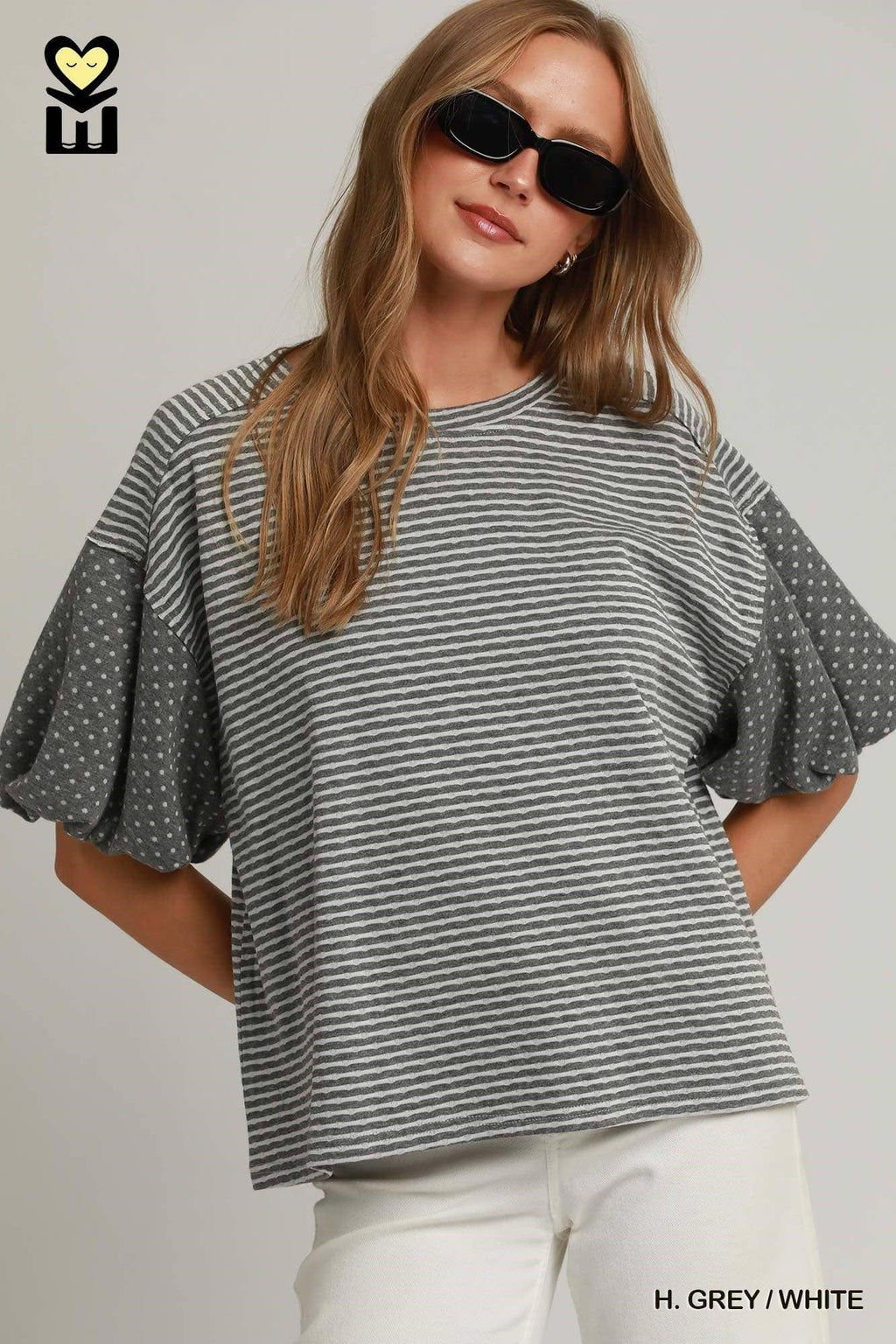 Polka Dot Bubble Sleeve Oversized Top