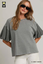 Polka Dot Bubble Sleeve Oversized Top