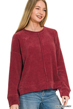 Chenille Waffle Center Seam Sweater Zenana