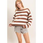 Striped Boat Neck Knit Sweater