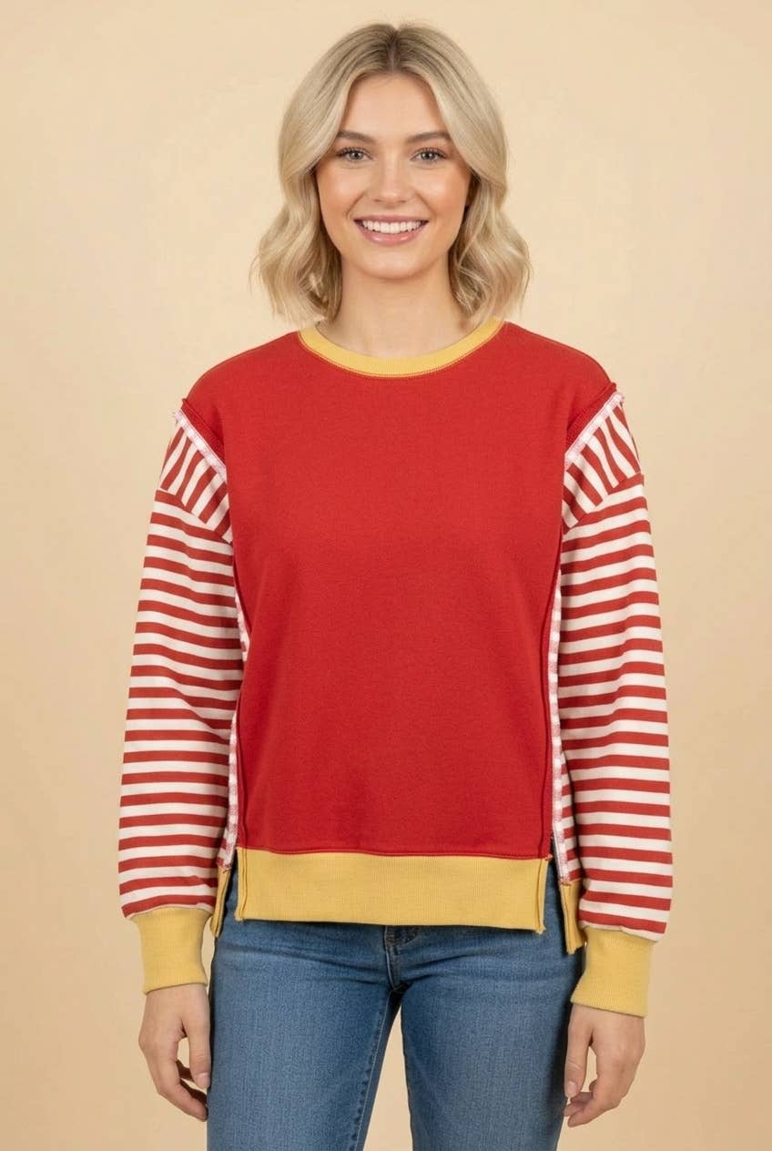 HT20057 Contrast Stripe Sleeve Pullover
