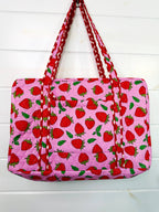 Quilted Duffle Bag | Weekender Overnight Bag | Strawberry