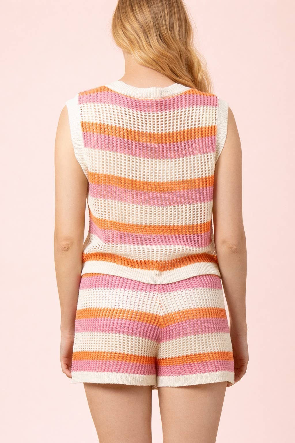 Multi Color Stripe Knit Sweater Top N Shorts Set