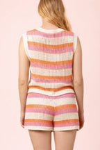 Multi Color Stripe Knit Sweater Top N Shorts Set