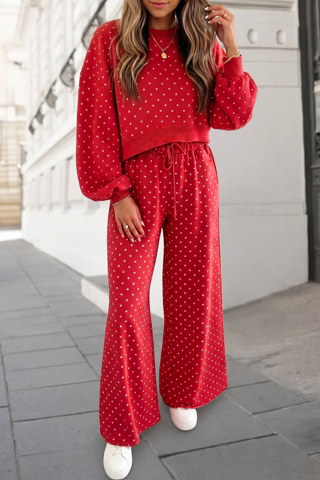 Polka Dot Print High Waist Pants Set | S-XL Plus 1X-4X