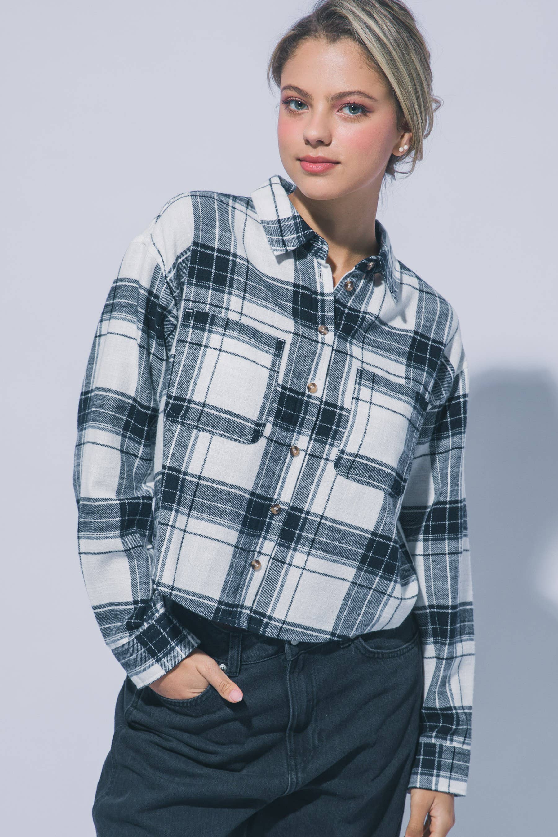 Cropped Plaid Flannel Shirt