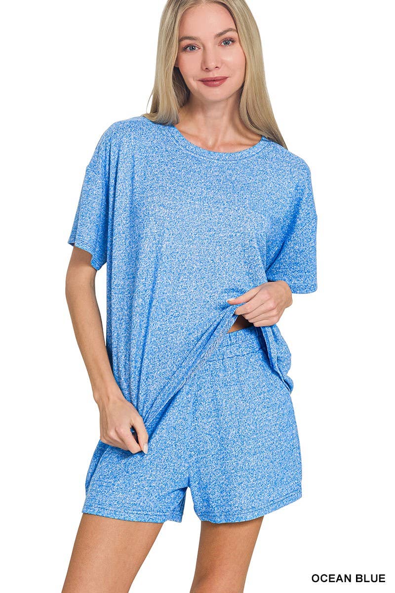 Soft Melange Short Sleeve Tee And Short Pants Set