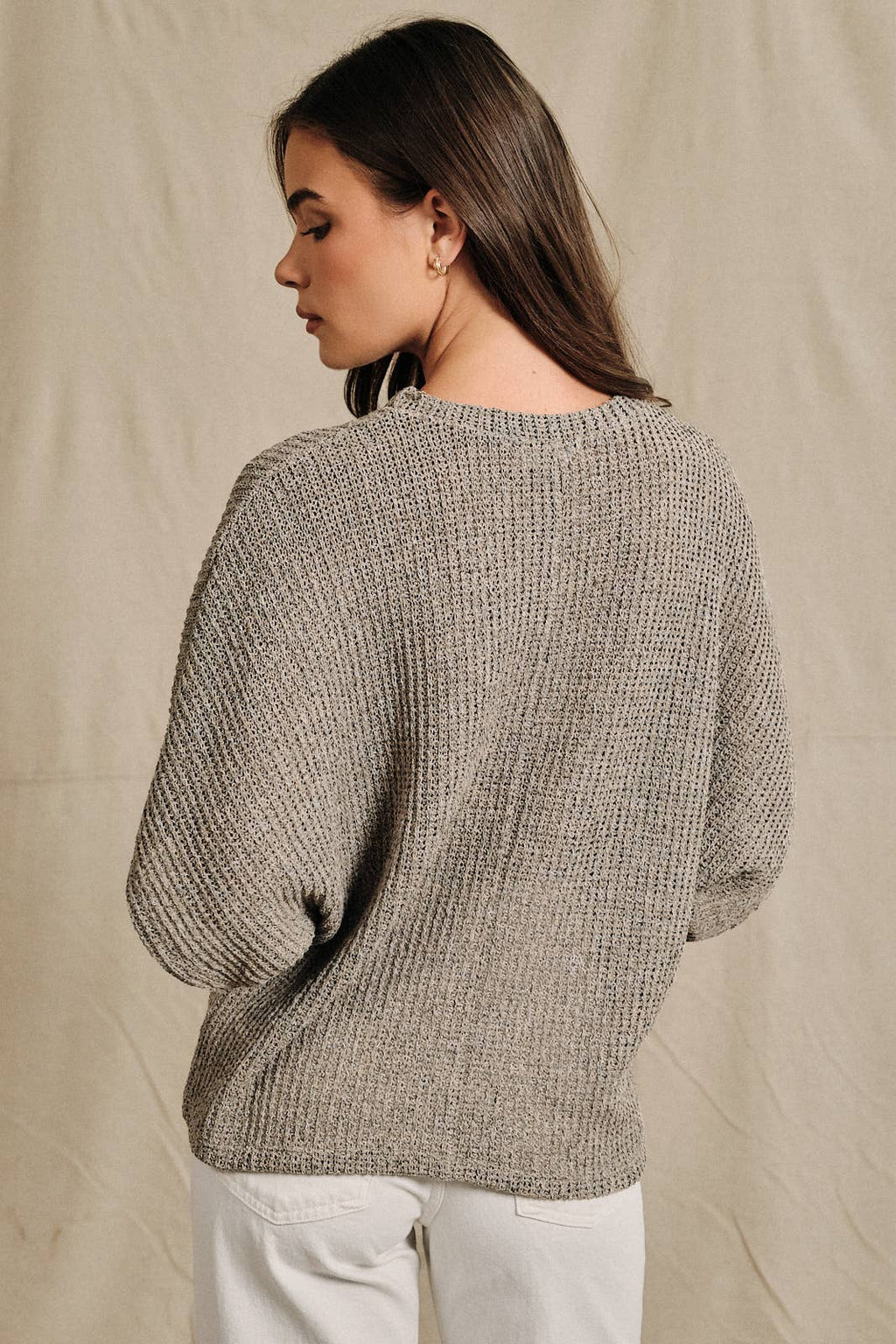 Oatmeal Boucle Crew Neck Kimono Sleeve Top