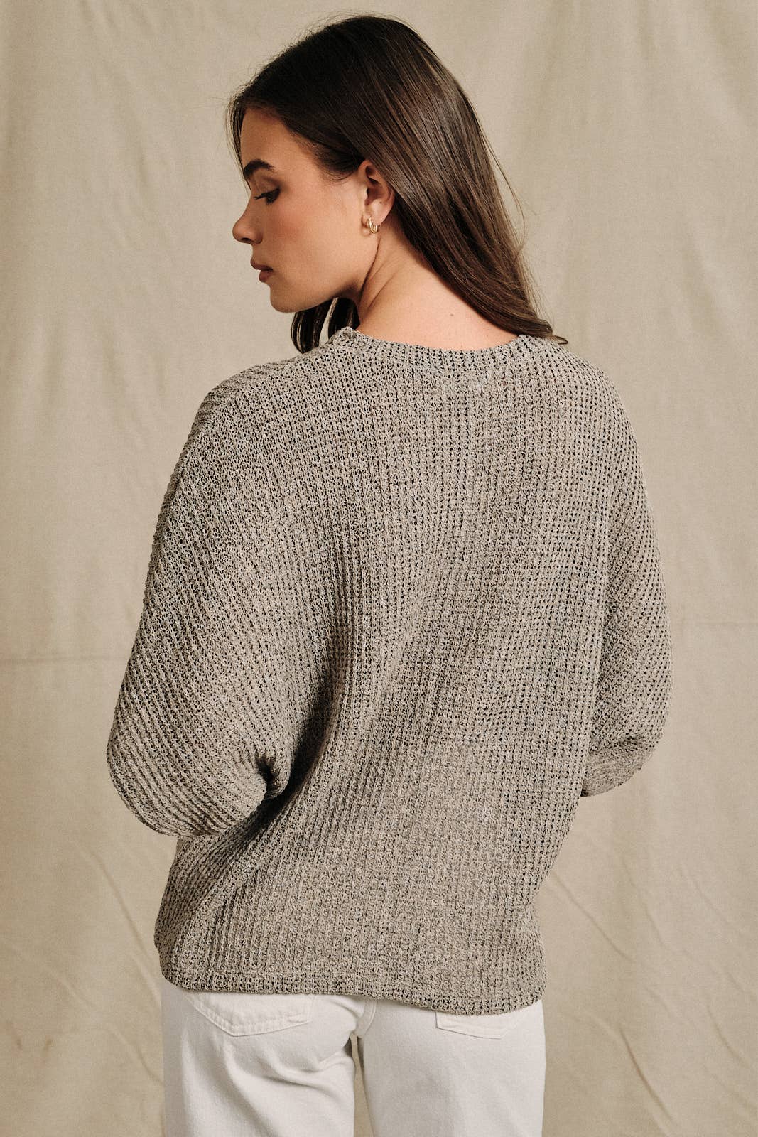 Oatmeal Boucle Crew Neck Kimono Sleeve Top