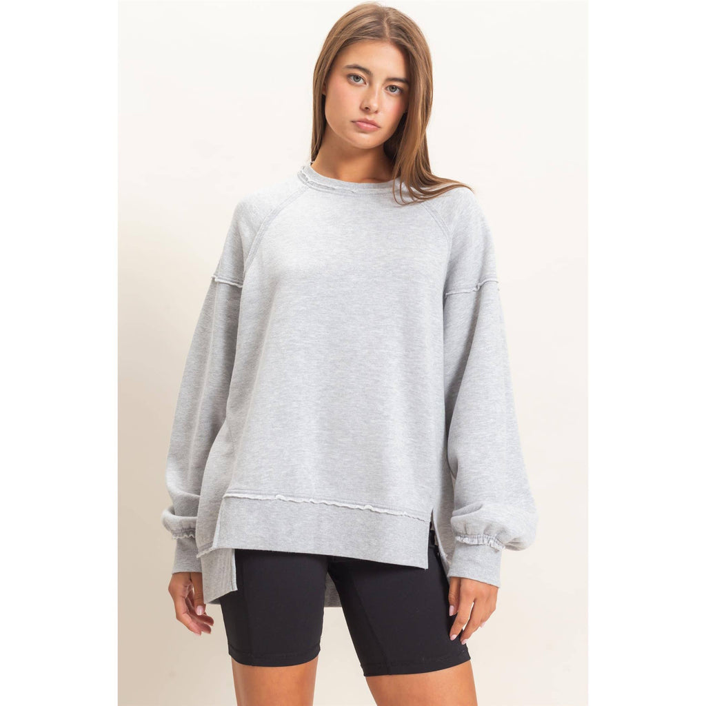 Acid Wash Raw Edge Sweatshirt