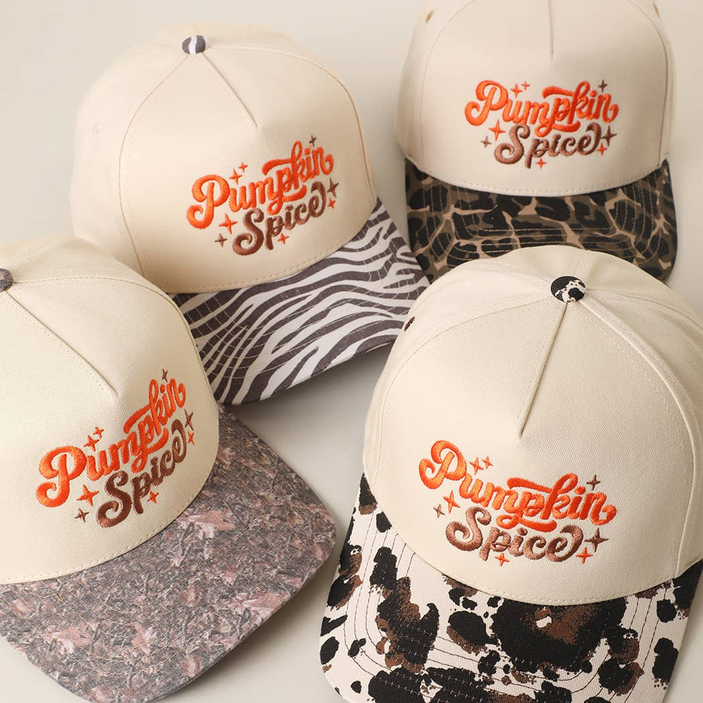 Pumpkin Spice Embroidered Printed Brim Trucker Hat