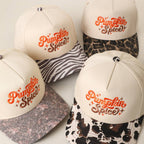 Pumpkin Spice Embroidered Printed Brim Trucker Hat