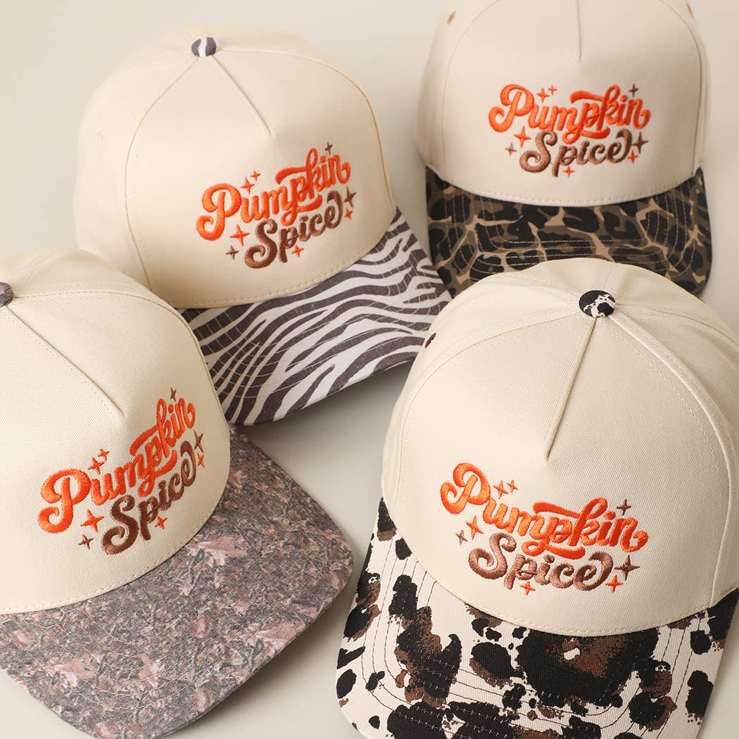 Pumpkin Spice Embroidered Printed Brim Trucker Hat