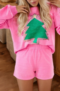 Christmas Tree Patched Pullover Short Set