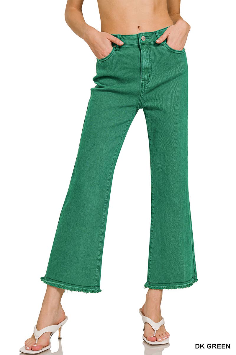 Acid Wash High Waist Frayed Hem Bootcut Pants