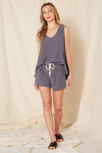 SET9603-SOLID RIBBED SET WITH ELASTIC WAISTBAND
