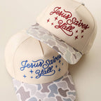 Jesus Saves Y'all Embroidered Camo Brim Trucker Hat