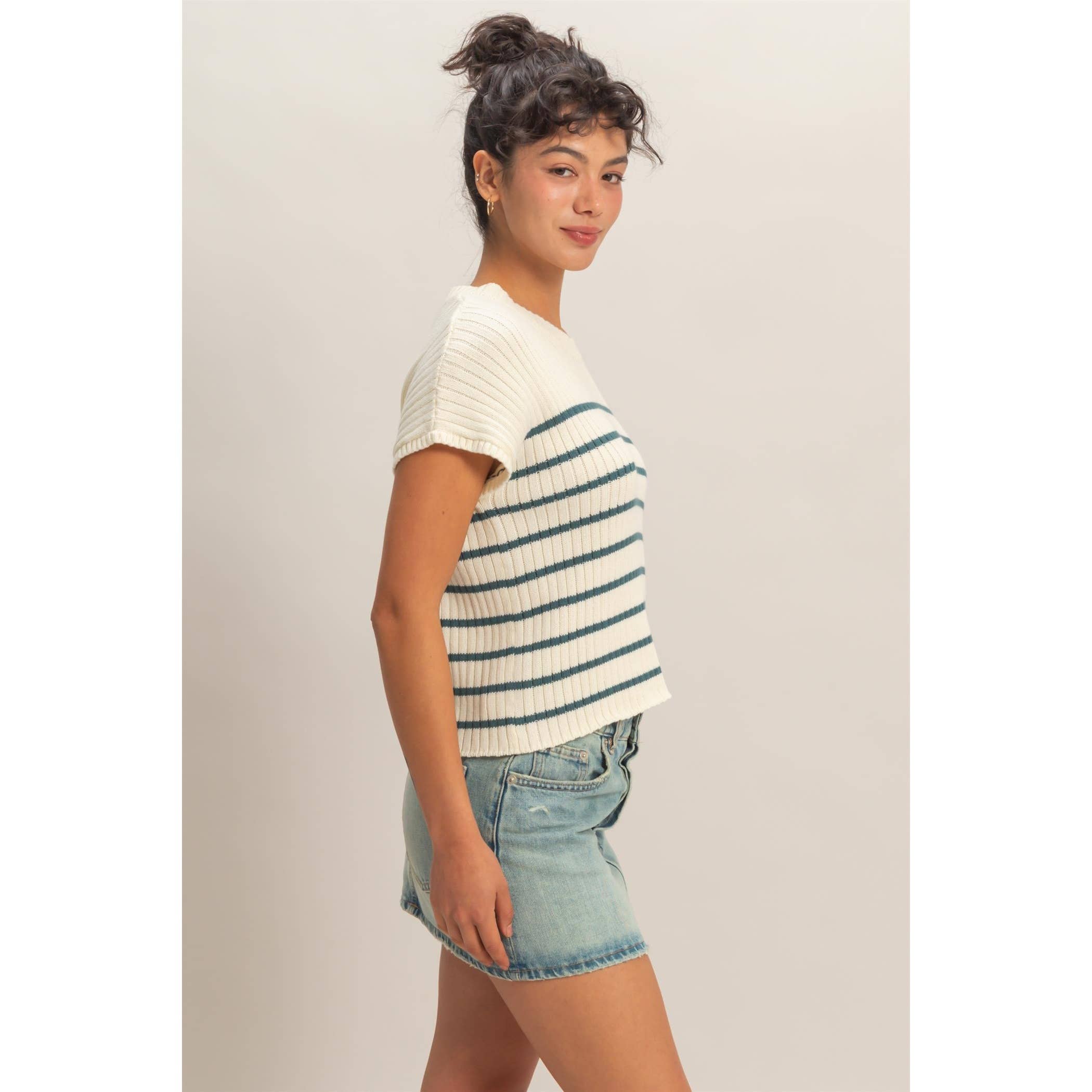 Sleeveless Ribbed Striped Knit Top