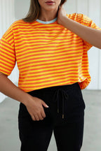 LAS Stripe Looks Contrast Drop Shoulder Loose Tee (S-4X)