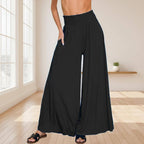 1216 Smocked Waist Wide Leg Palazzo Pants w Pockets SI-29199