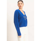 Rhinestone Bow Tie-Front Sweater