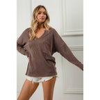 WAVY TWO TONE RIB NOTCH NECK PATCH POCKET TOP