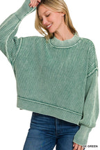 `Washed Side Slit Oversized Cropped Sweater SI-26510 Zenana