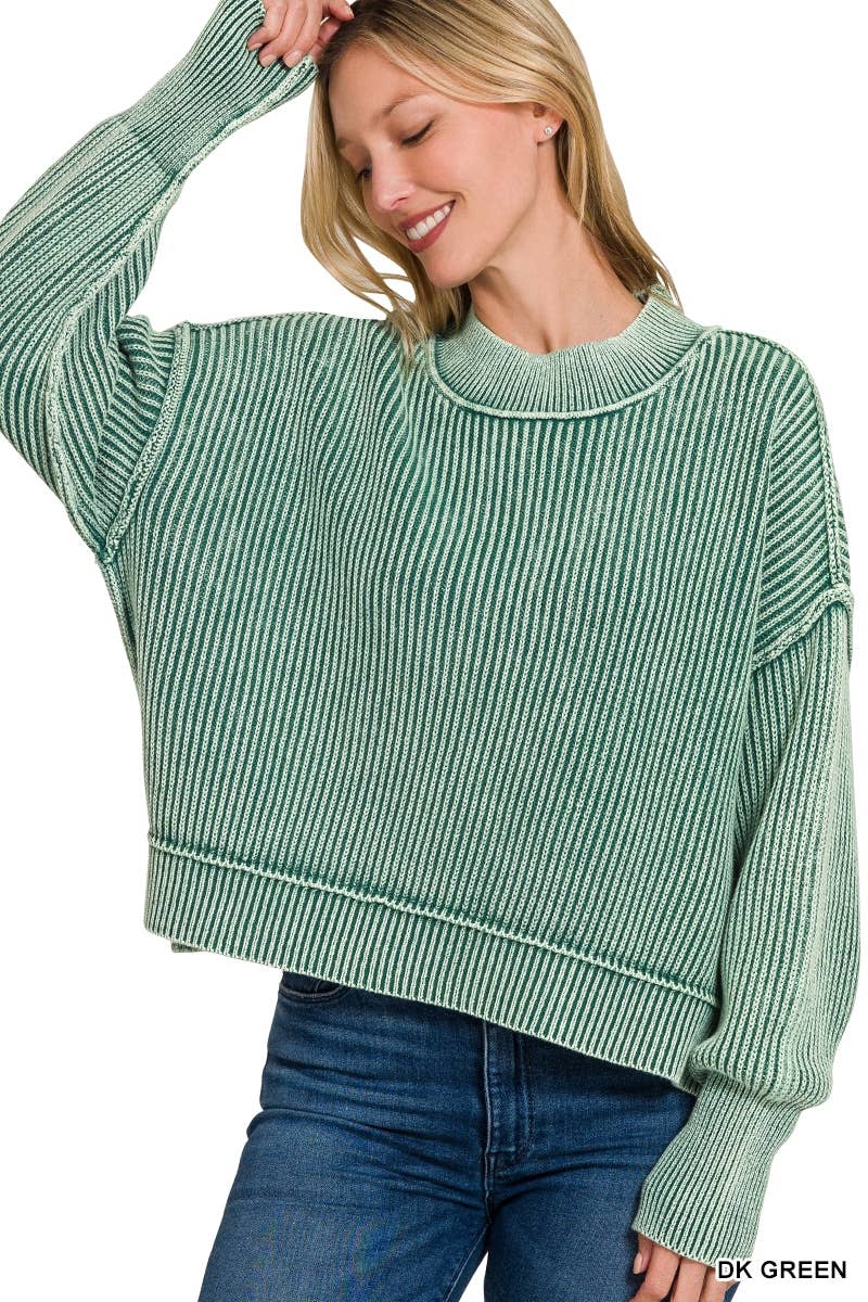 `Washed Side Slit Oversized Cropped Sweater SI-26510 Zenana