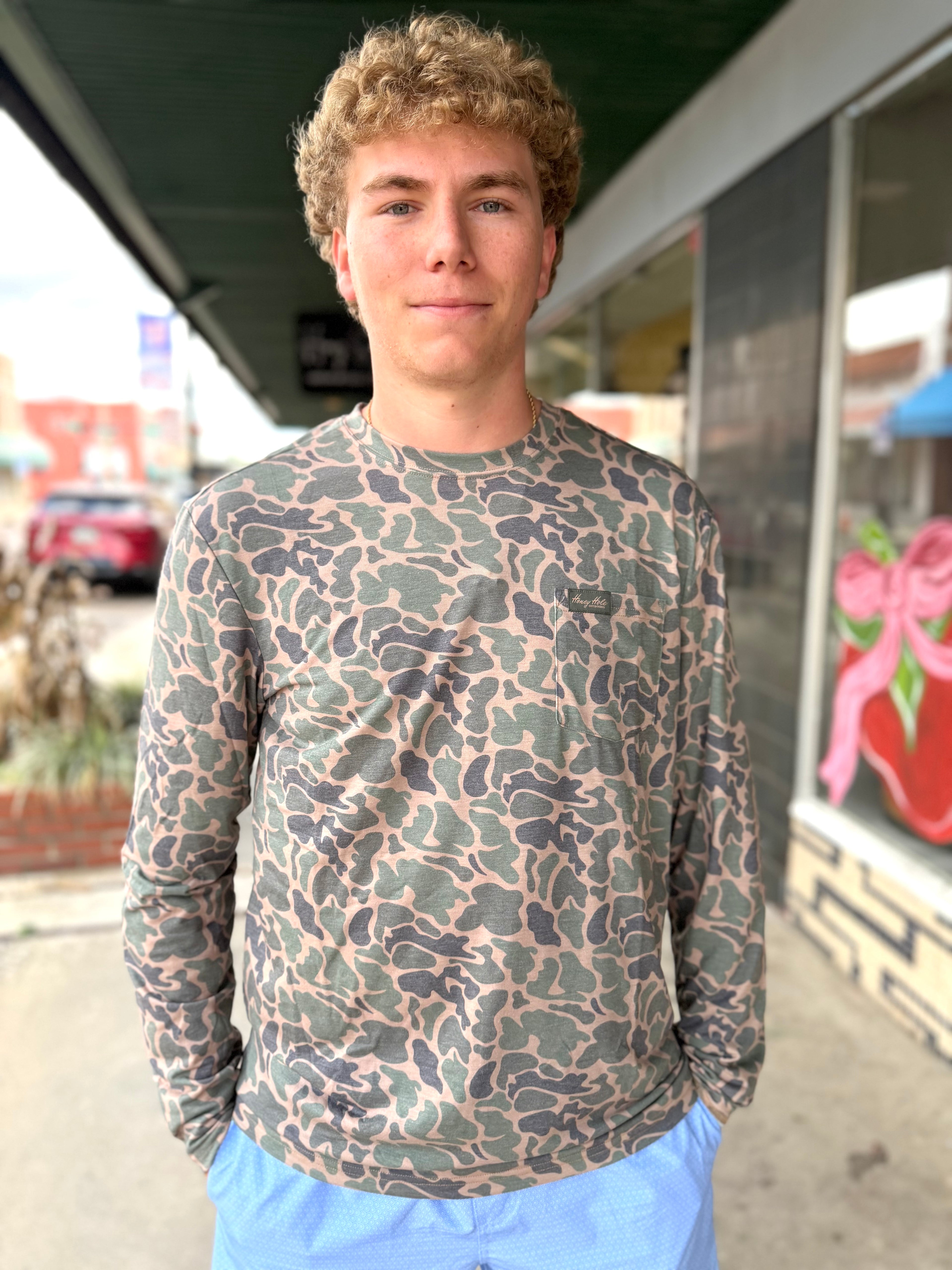 Honey Hole Long Sleeve Performance - Duck Camo