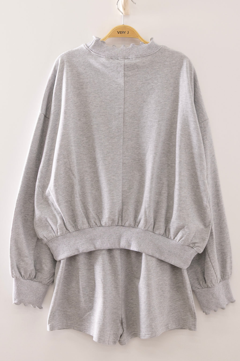 NT12725SET-Lace Trim Sweatshirt & Shorts Lounge Set