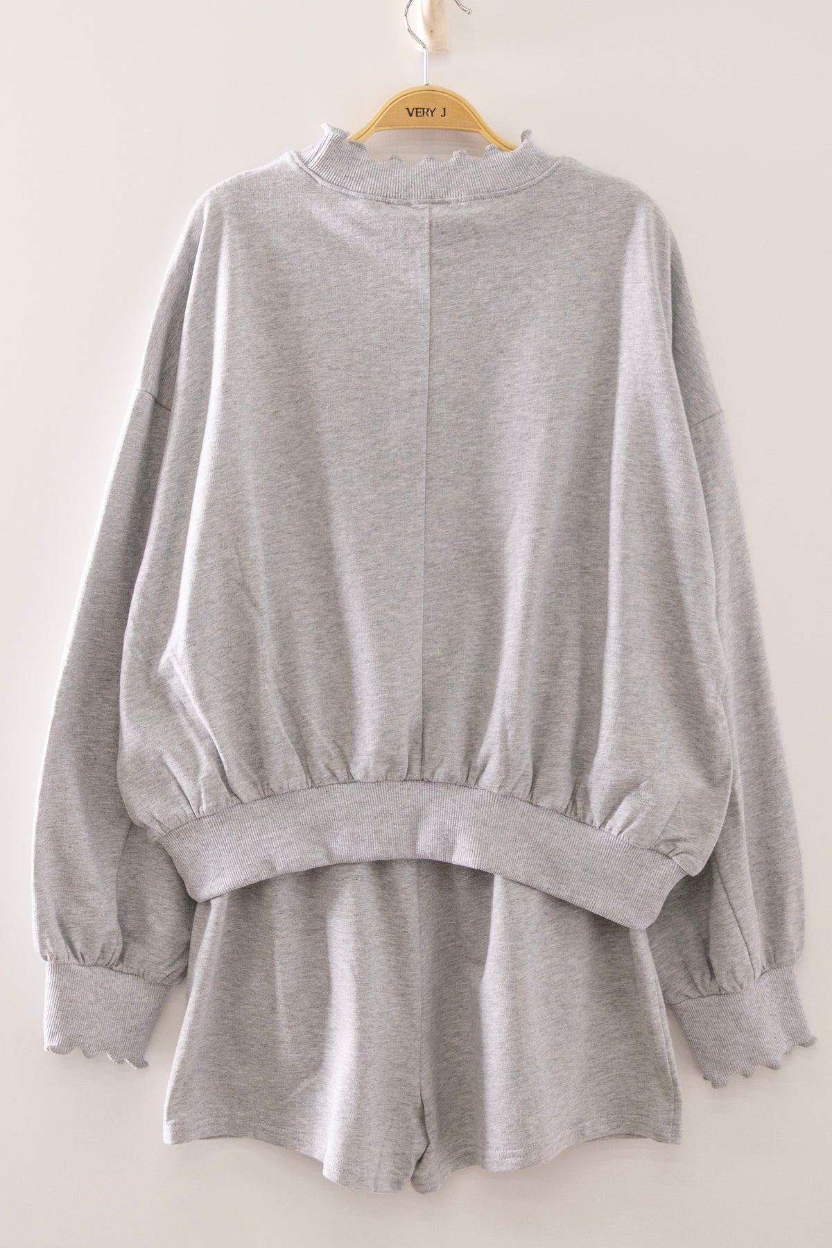 NT12725SET-Lace Trim Sweatshirt & Shorts Lounge Set
