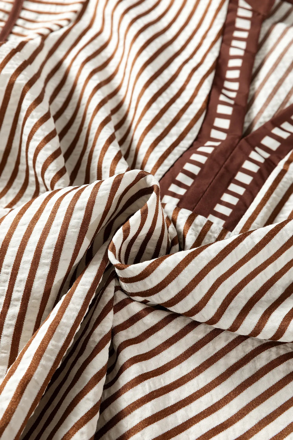 Stripe Double Ruffled Short Sleeve V Neck Blouse