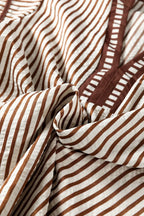 Stripe Double Ruffled Short Sleeve V Neck Blouse