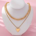 DOUBLE LAYER BALL CHAIN HEART CHARM NECKLACE | 80N92736