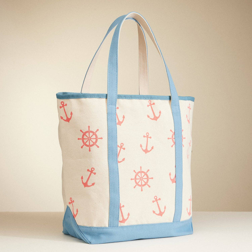 Large Nautical Print Canvas Tote | Beach Carry Bag