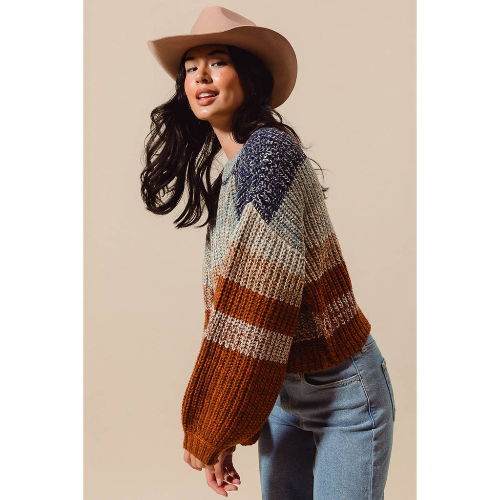 STRIPED MULTI COLOR CROP SWEATER