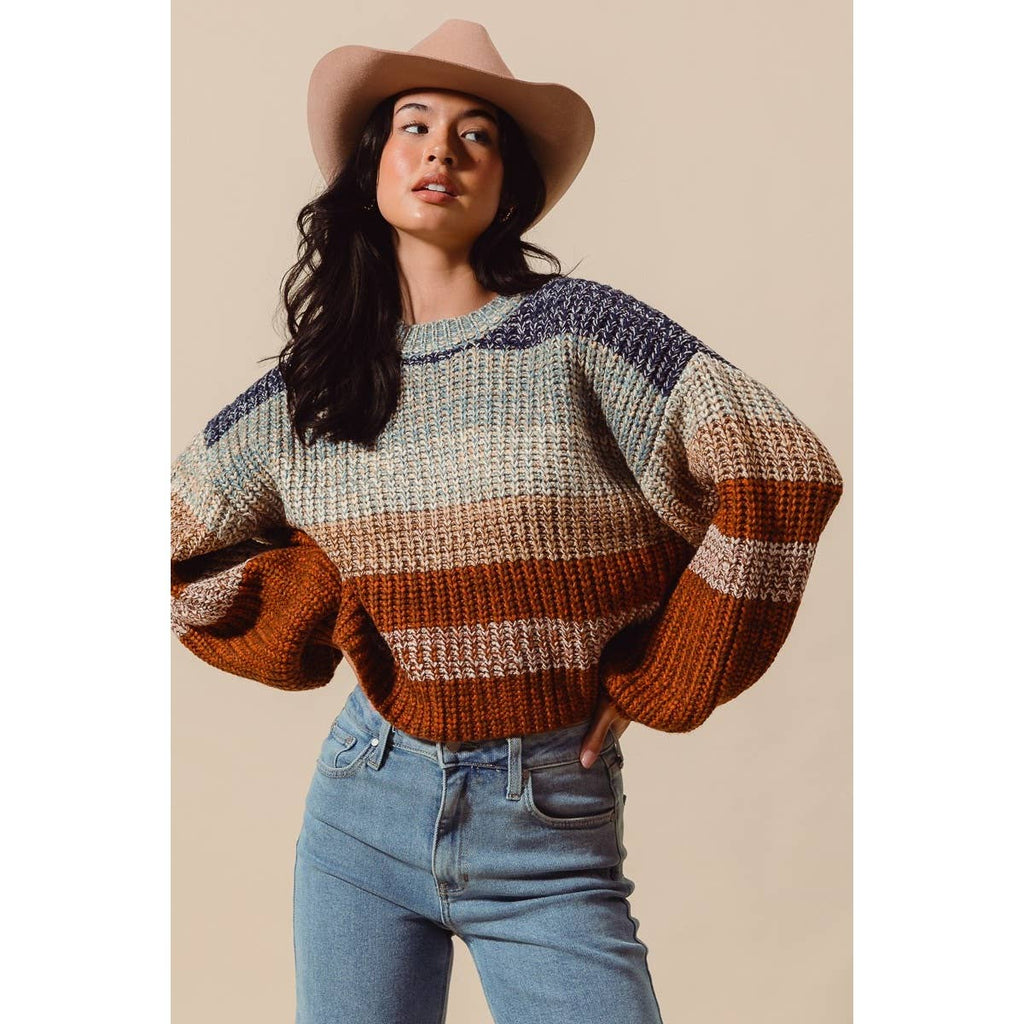 STRIPED MULTI COLOR CROP SWEATER