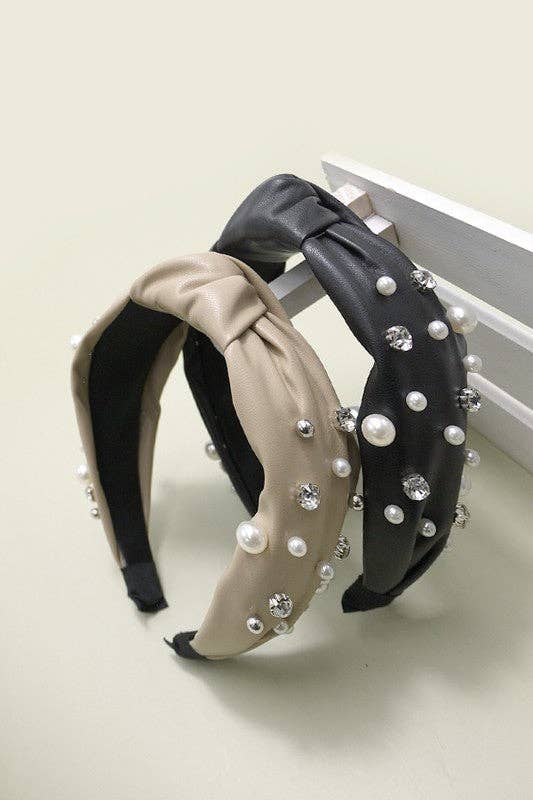 Faux Leather Rhinestone Headband