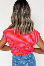 Red Stripe Sequin America Letter Patched Cap Sleeve Top