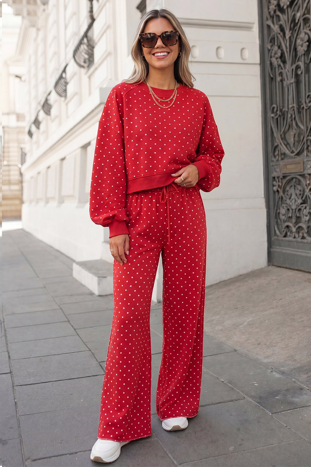 Polka Dot Print High Waist Pants Set | S-XL Plus 1X-4X