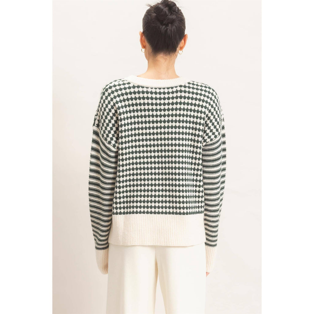 Mixed Pattern Long Sleeve Sweater