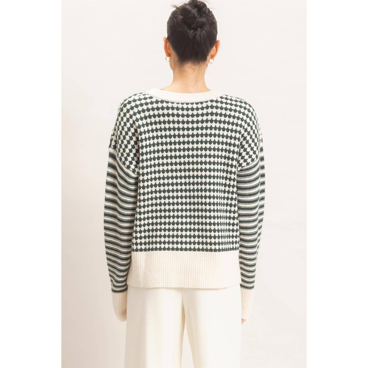 Mixed Pattern Long Sleeve Sweater
