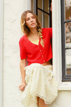 V-Neck Cropped Button Cardigan