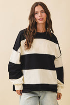 8551GN Contrast Panel Long Sleeve Slouchy Pullover 1