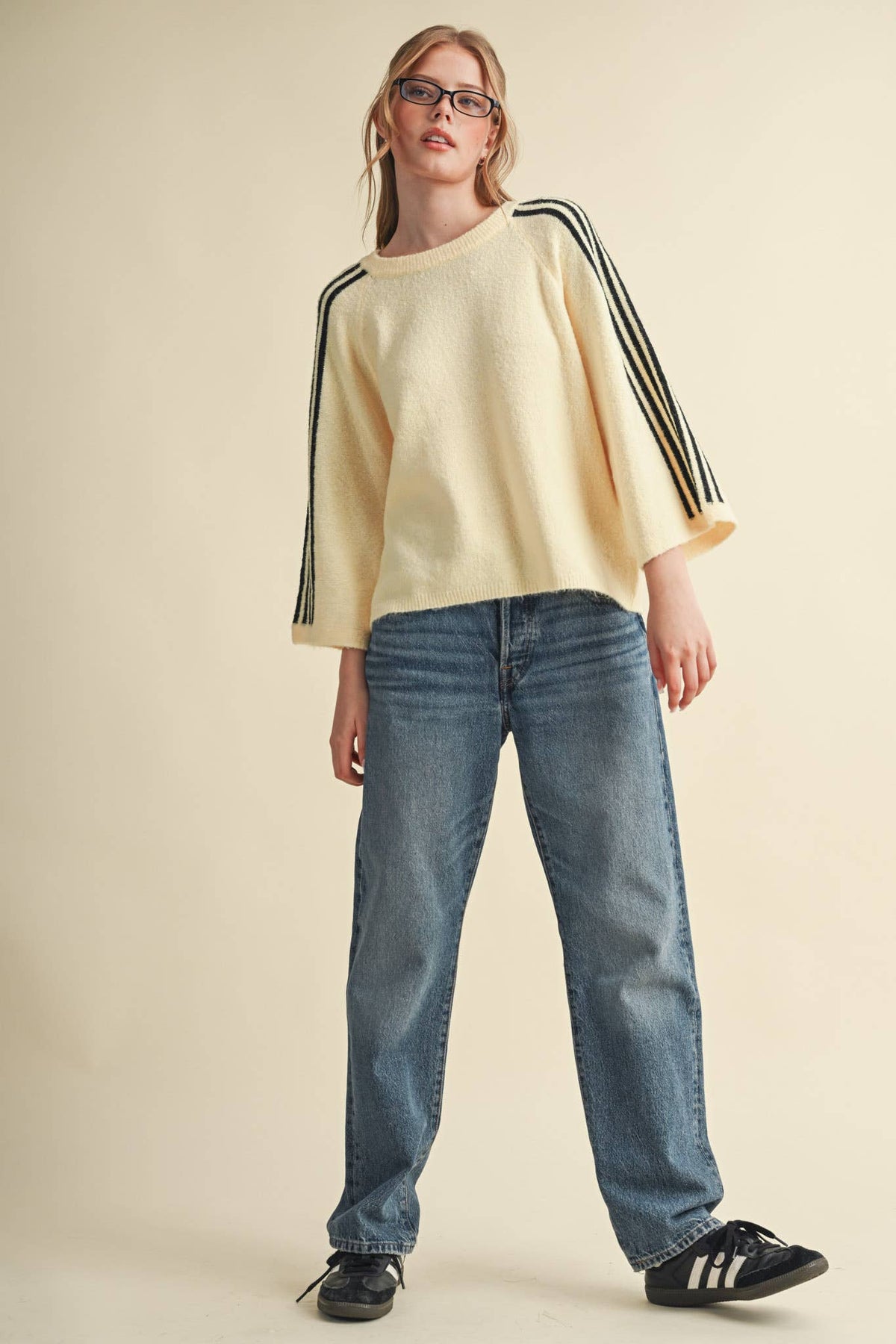 STRIPED 3/4 SLEEVE SWEATER MSW11585